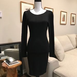Bobi Black Long Sleeve Textured Scoop Back Dress